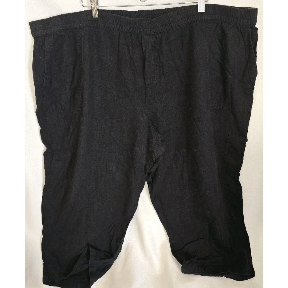 Susan Graver Pure Linen Blend Pants Black 4X Luxury Soft Linen Plus Size QVC